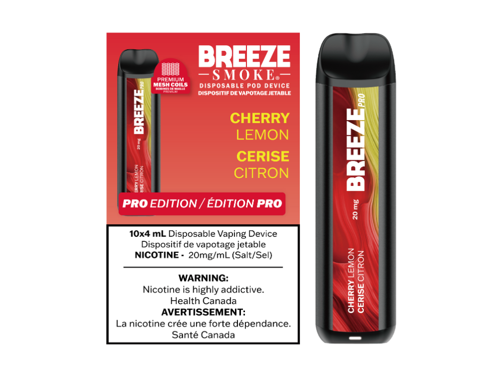Breeze Pro 20mg 2000 Puffs 4mL Disposable Vape - Cherry Lemon