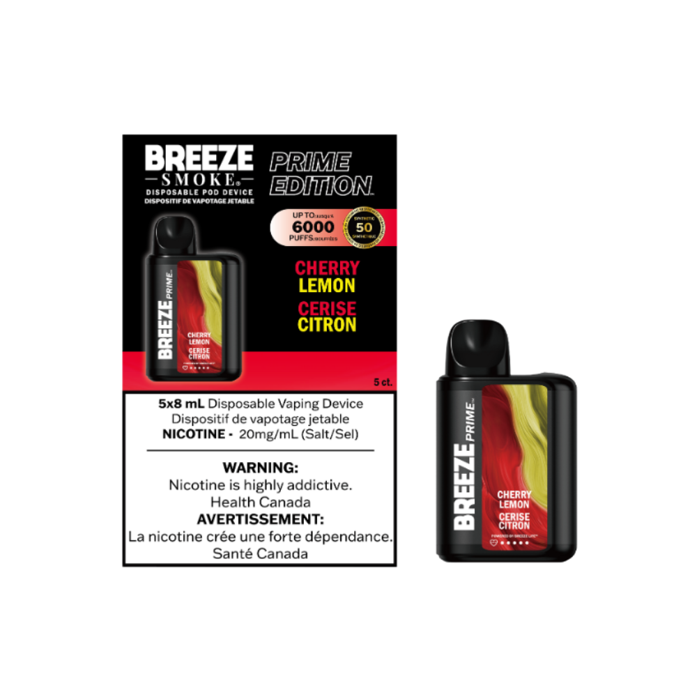 Breeze Prime S50 8mL Disposable Vape - Cherry Lemon PUFF IT VAPE STORE Breeze Prime S50 8mL Disposable Vape - Cherry Lemon PUFF IT VAPE STORE