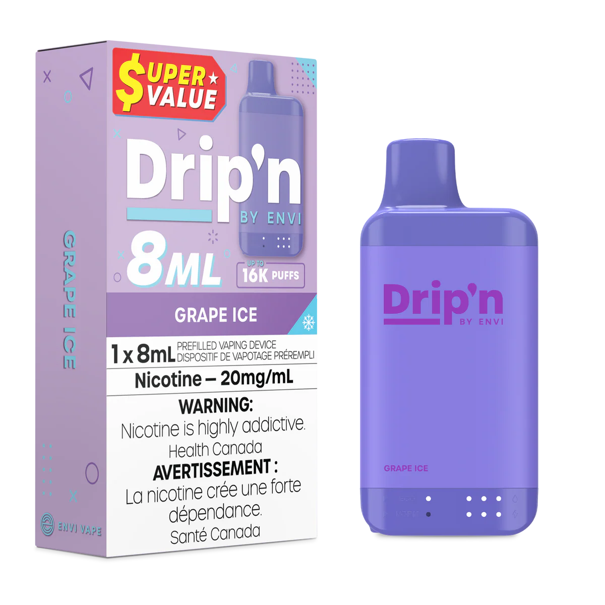 Drip'n by Envi 8ML Disposable - Grape Ice