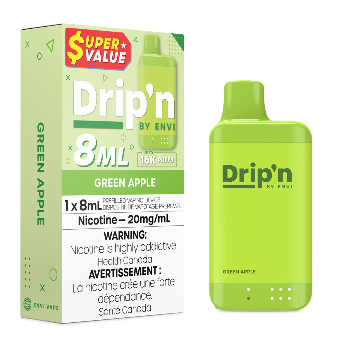 Drip'n by Envi 8ML Disposable - Green Apple