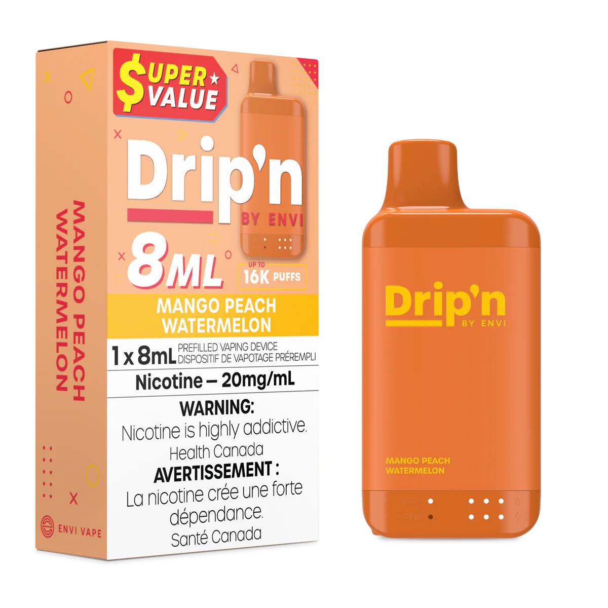 Drip'n by Envi 8ML Disposable - Mango Peach Watermelon
