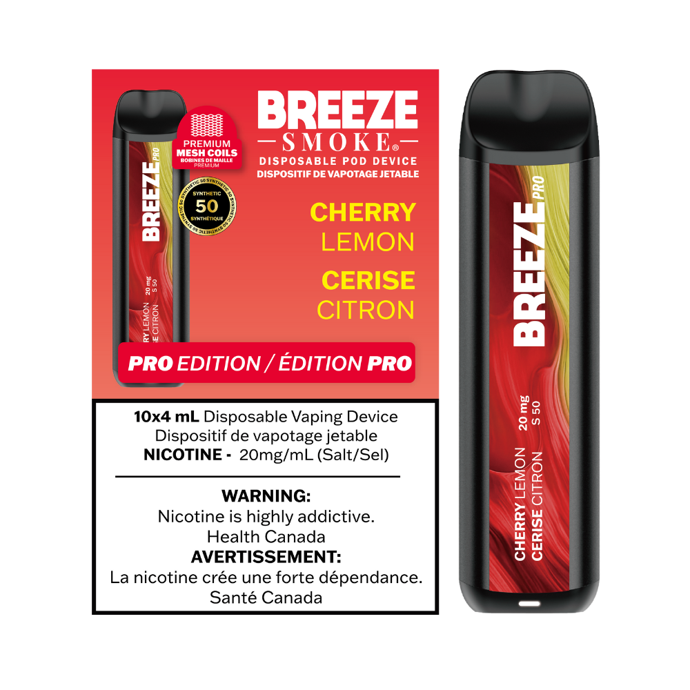 Breeze Pro 20mg 2000 Puffs 4mL Disposable Vape - Cherry Lemon