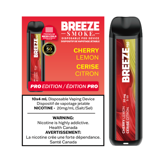 Breeze Pro 20mg 2000 Puffs 4mL Disposable Vape - Cherry Lemon