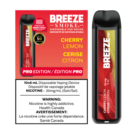 Breeze Pro 20mg 2000 Puffs 6mL Disposable Vape - Cherry Lemon