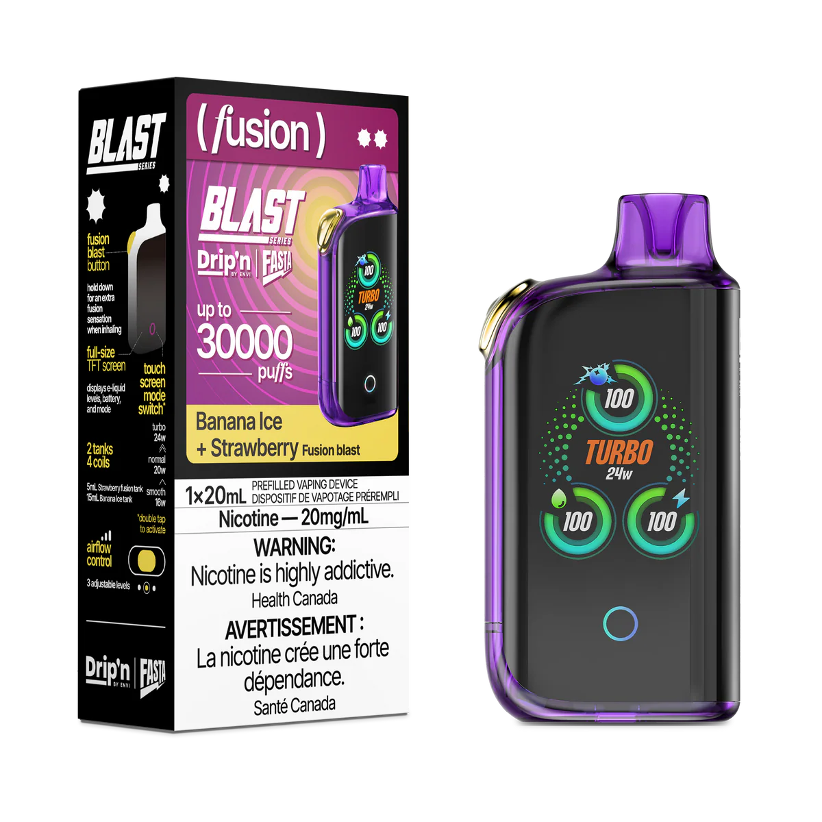 Drip'n by Envi x Fasta Blast 30K Banana Ice + Strawberry (Fusion)