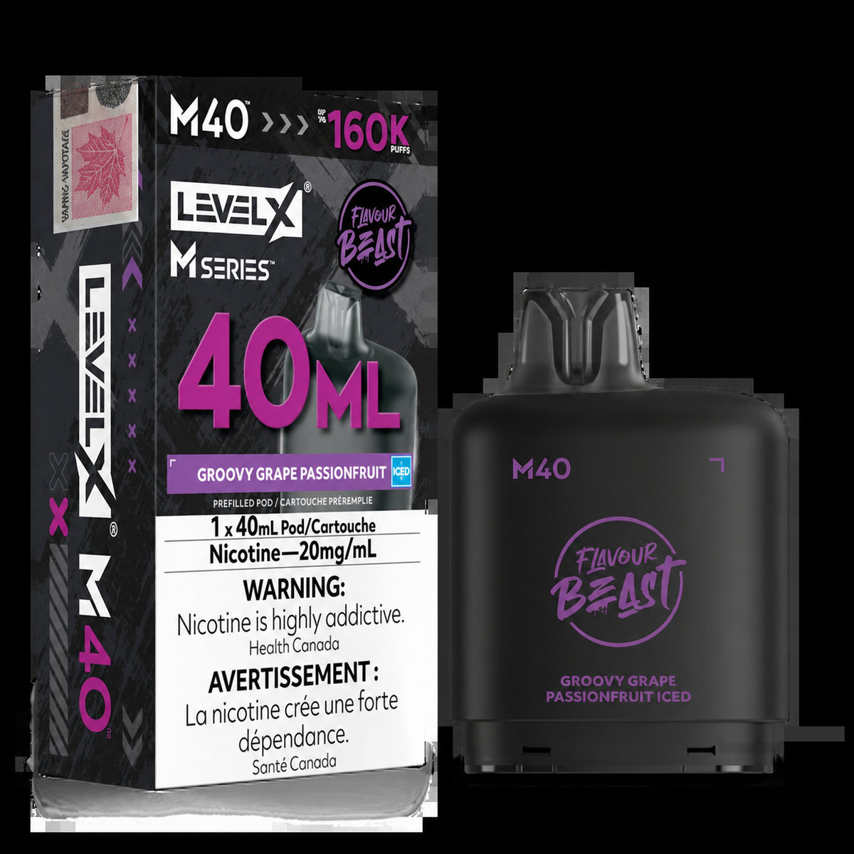 Level X M Series Pod 40ml - Flavour Beast - Groovy Grape Passionfruiit Iced